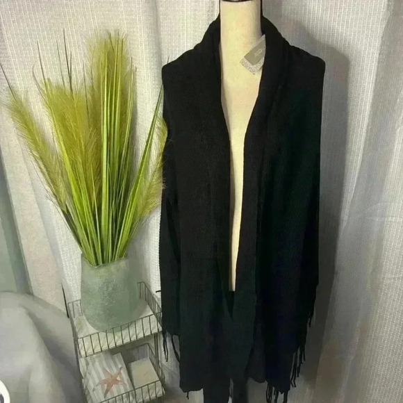 NEW Chicos Women’s L/XL Fringe Capelet Ruana Shawl Heavy Cotton Blend NWT - Picture 1 of 12